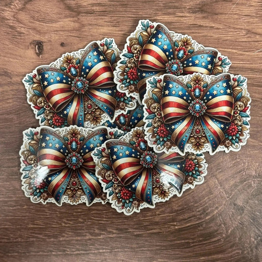 Western USA Coquette Bow | UV Printed Leather Hat Patch - LoneStar Adhesive