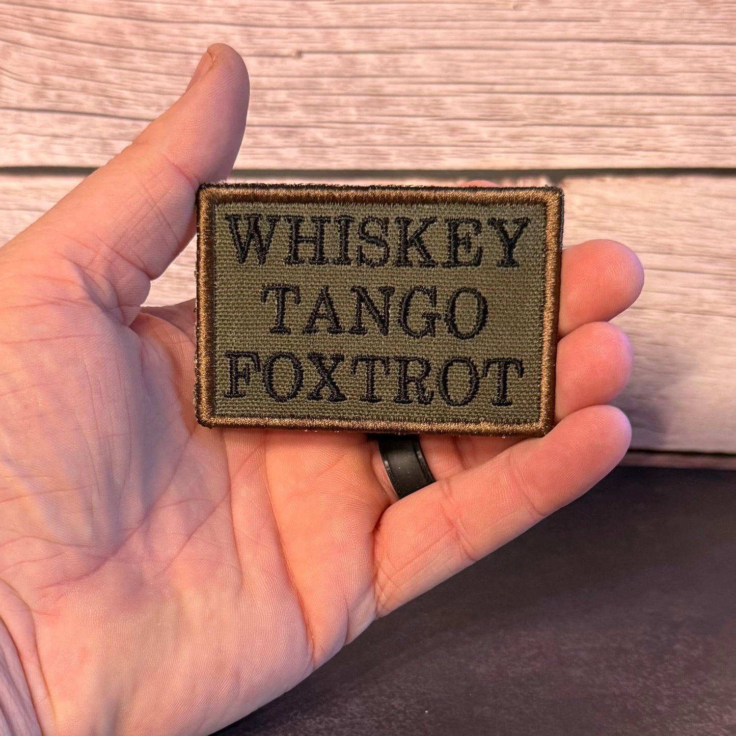 Whiskey Tango Foxtrot WTF Funny Morale Patch, 2x3" | Made in USA | VELCRO® Brand Hook Backing - LoneStar Adhesive
