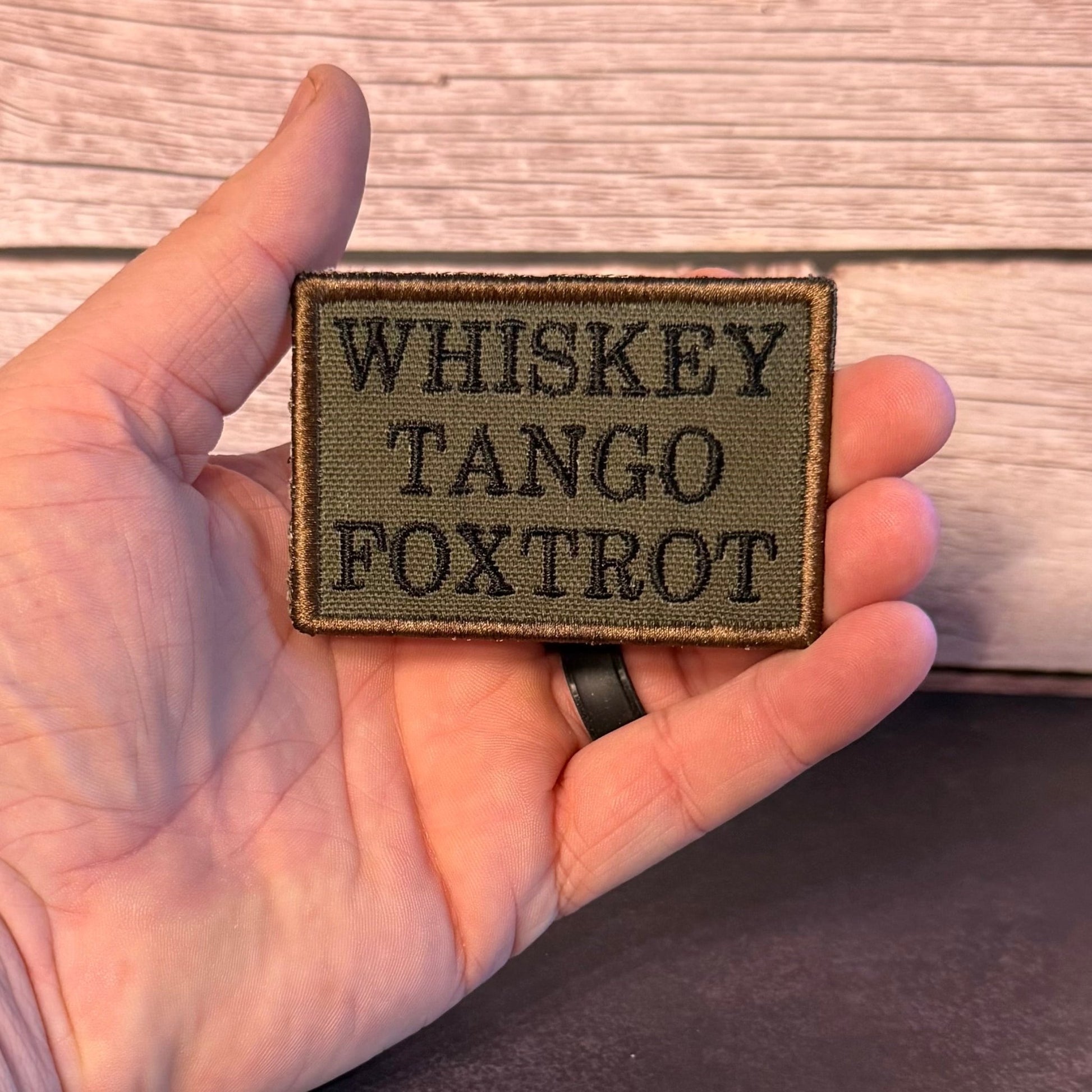 Whiskey Tango Foxtrot WTF Funny Morale Patch, 2x3" | Made in USA | VELCRO® Brand Hook Backing - LoneStar Adhesive