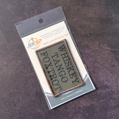 Whiskey Tango Foxtrot WTF Funny Morale Patch, 2x3" | Made in USA | VELCRO® Brand Hook Backing - LoneStar Adhesive