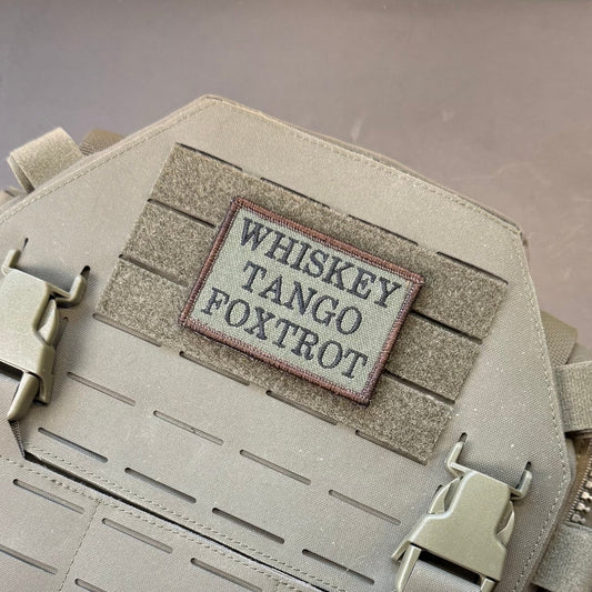 Whiskey Tango Foxtrot WTF Funny Morale Patch, 2x3" | Made in USA | VELCRO® Brand Hook Backing - LoneStar Adhesive