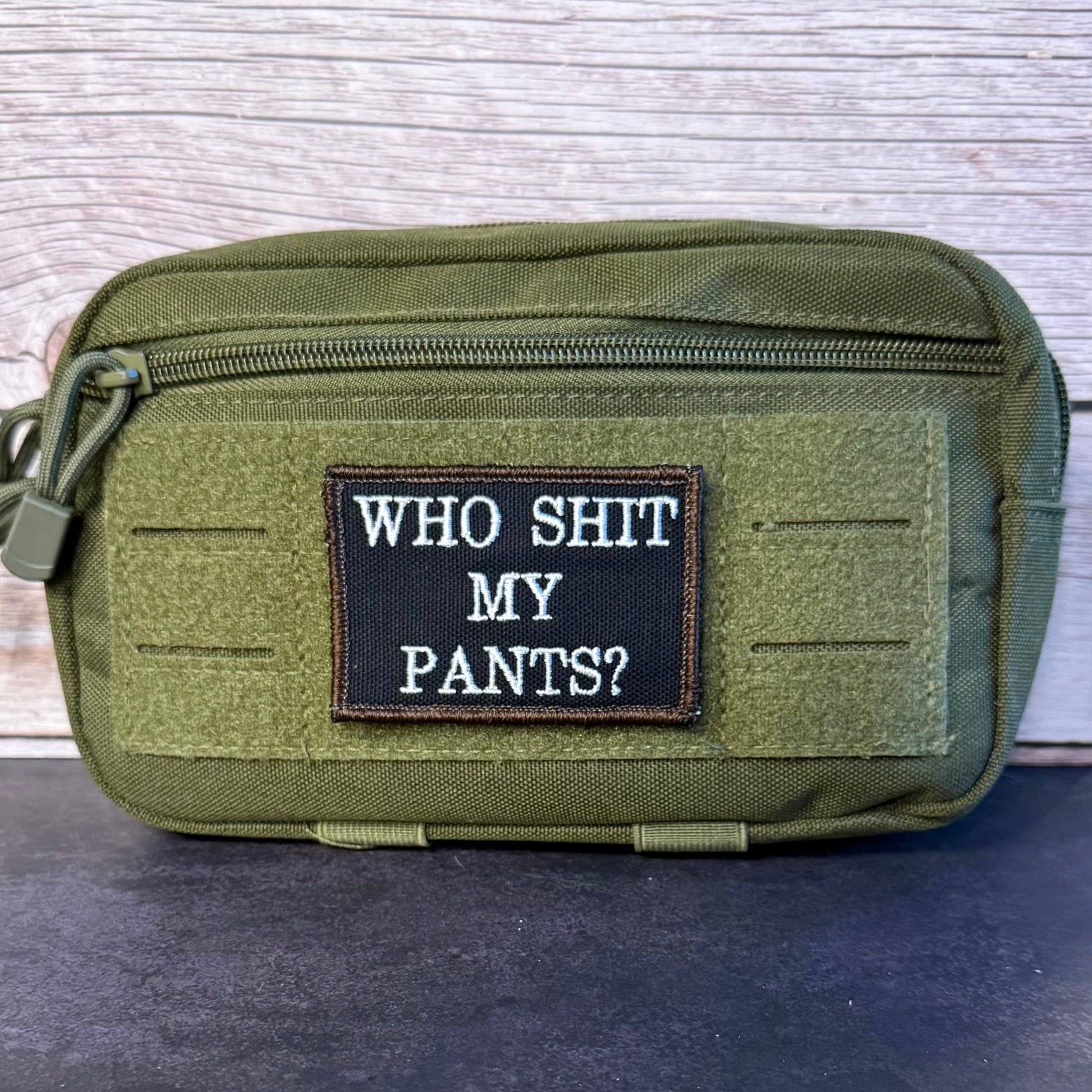 Who Shit My Pants? Funny Morale Patch, 2x3" | Made in USA | VELCRO® Brand Hook Backing - LoneStar Adhesive