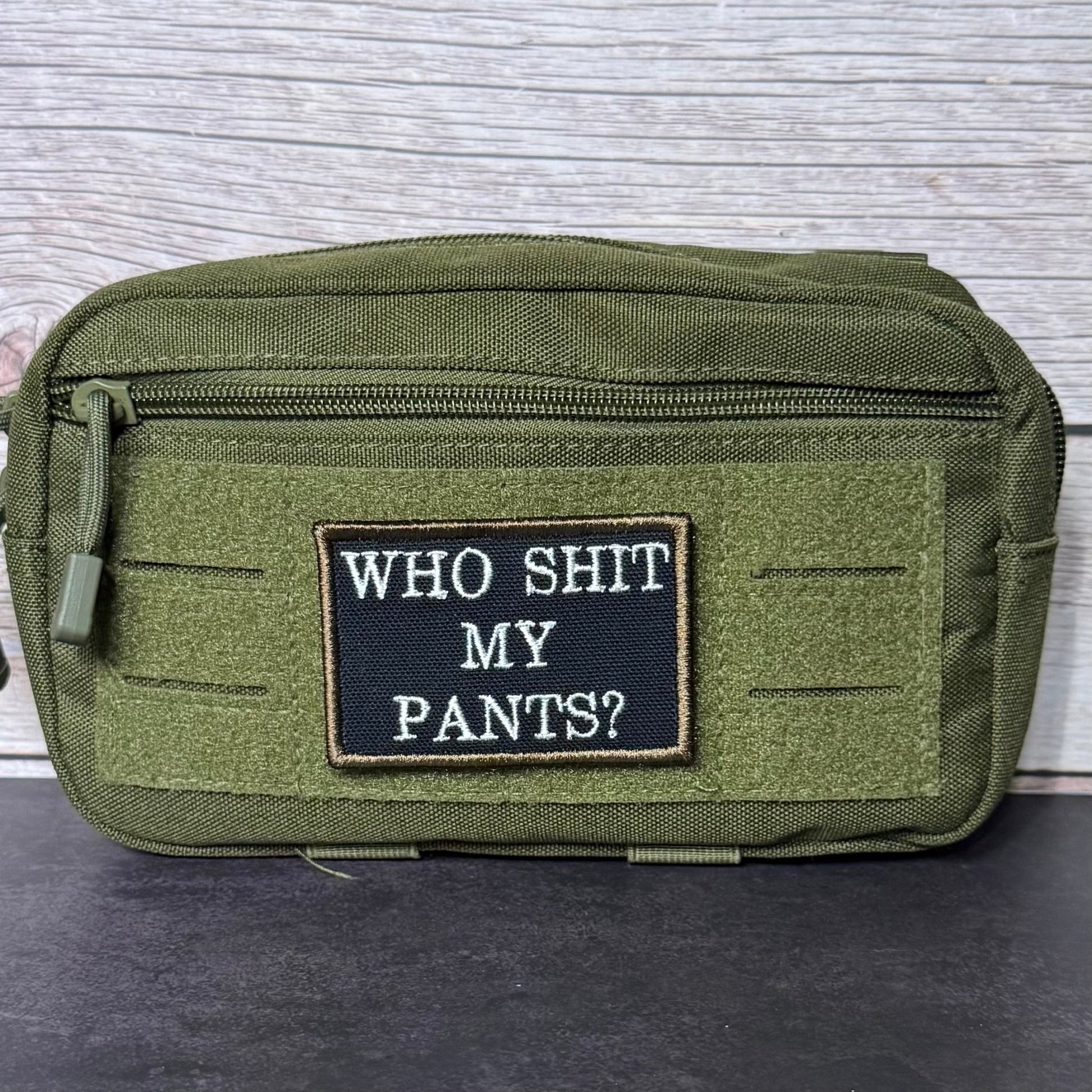 Who Shit My Pants? Funny Morale Patch, 2x3" | Made in USA | VELCRO® Brand Hook Backing - LoneStar Adhesive