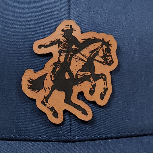 Wild West Cowboy on Horse Engraved Leatherette Hat Patch - MR01 - LoneStar Adhesive