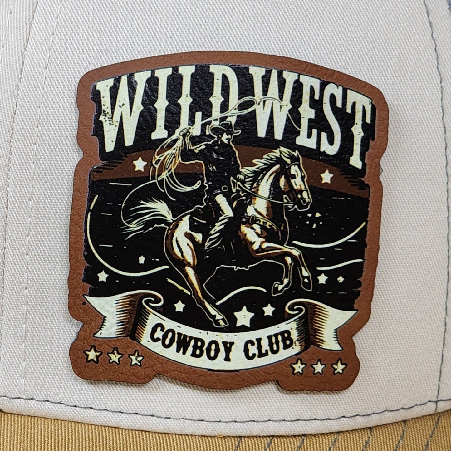 Wild West Cowboy UV Printed Leatherette Hat Patch - MR01 - LoneStar Adhesive
