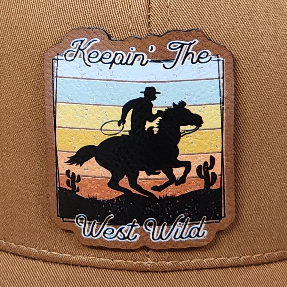 Wild West Cowboy UV Printed Leatherette Hat Patch - MR01 - LoneStar Adhesive
