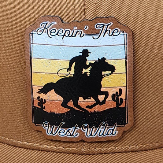 Wild West Cowboy UV Printed Leatherette Hat Patch - MR01 - LoneStar Adhesive