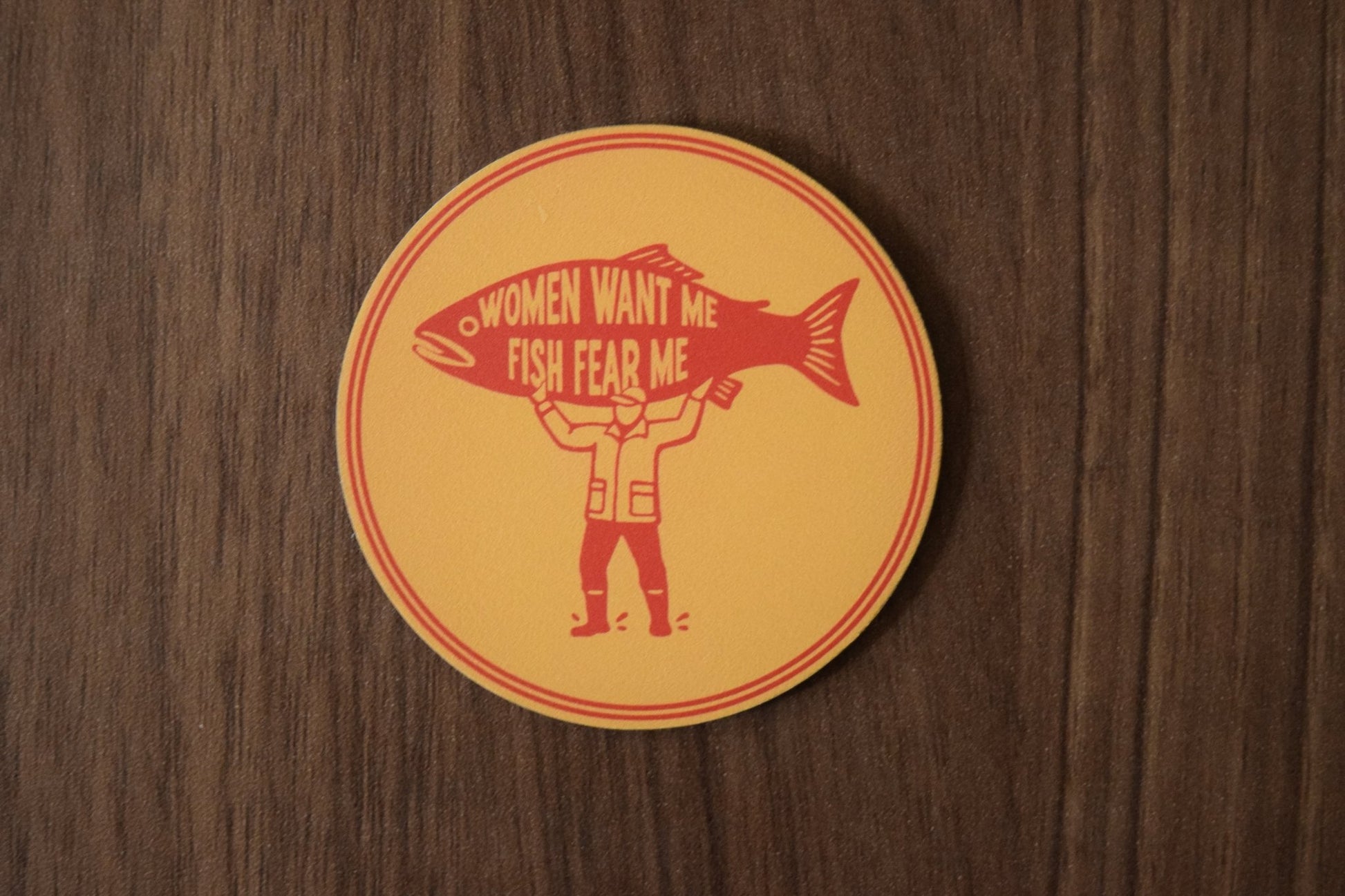 "Women Want Me Fish Fear Me" Yellow/Red UV Printed Patch - LoneStar Adhesive