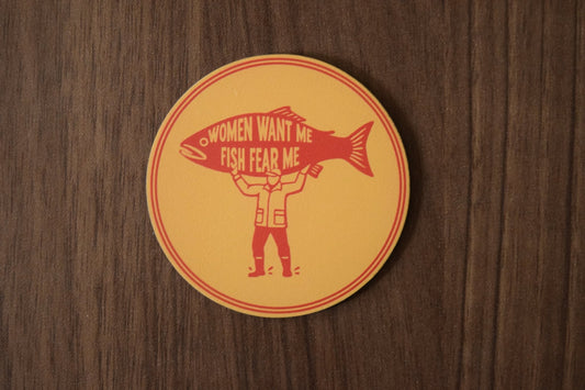 "Women Want Me Fish Fear Me" Yellow/Red UV Printed Patch - LoneStar Adhesive