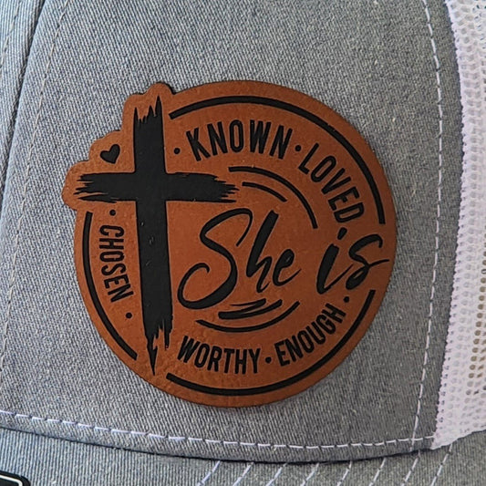 Women's Christian Engraved Leatherette Hat Patch - MR01 - LoneStar Adhesive