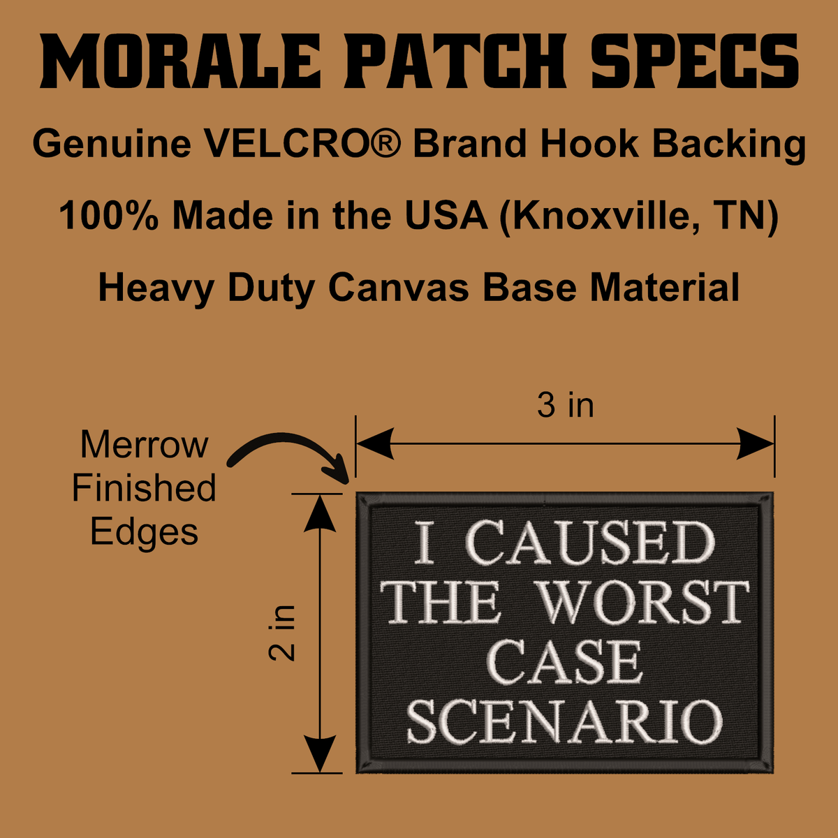Worst Case Scenario Funny Morale Patch, 2x3" | Made in USA | VELCRO® Brand Hook Backing - #LoneStar Adhesive#