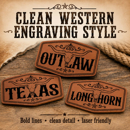 Summer Skull Western Hat Patch SVG Bundle, Longhorn Skull Laser Engraving Files, Cowboy Cowgirl Outlaw Texas XS PDF PNG