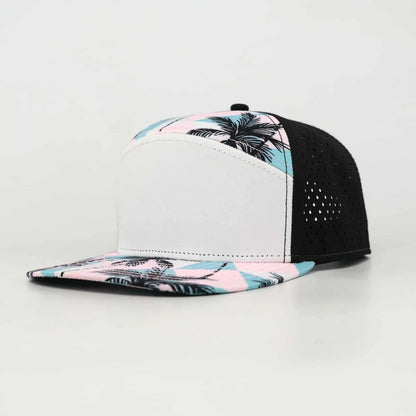 Youth White, Light Pink & Teal Tropical Flat Bill Snapback – Black Back - LoneStar Adhesive
