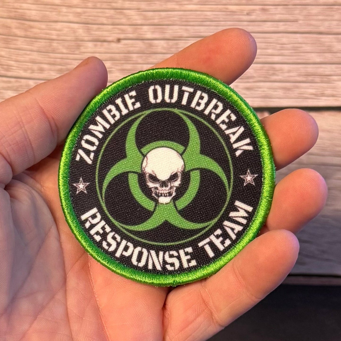 Zombie Outbreak Response Team Funny Morale Patch, 3" Round | Made in USA | VELCRO® Brand Hook Backing - LoneStar Adhesive